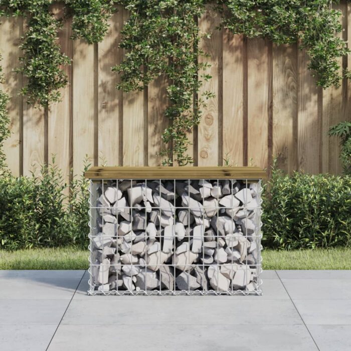 Banc de jardin design gabion 63x31,5x42 cm bois de pin imprégné – Image 1