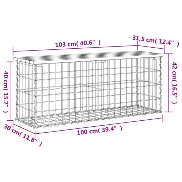 Banc de jardin design de gabion 103x31,5x42 bois massif de pin – Image 6