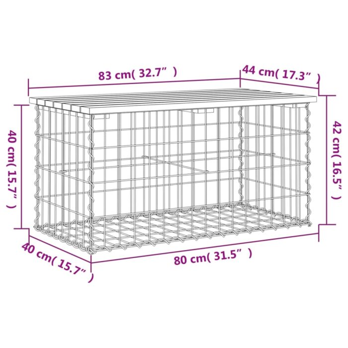 Banc de jardin design de gabion 83x44x42 cm bois massif de pin – Image 6