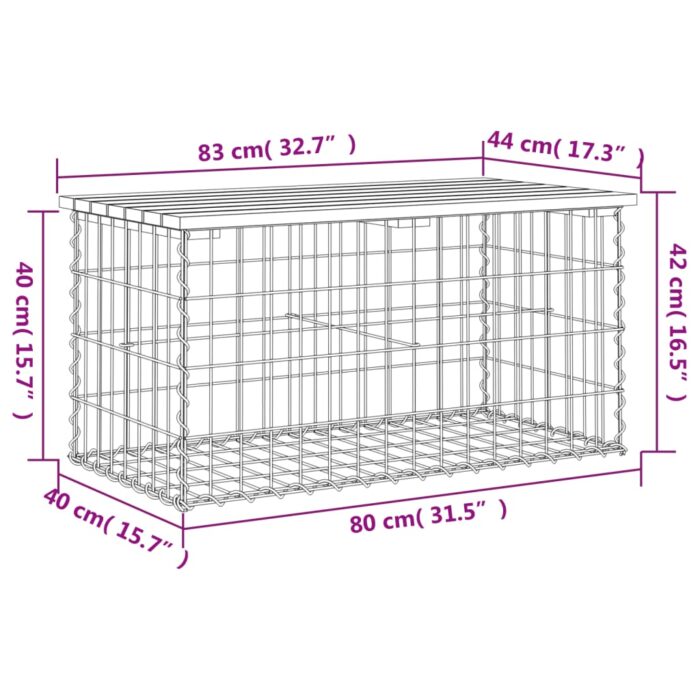 Banc de jardin design gabion 83x44x42 cm bois de pin imprégné – Image 6