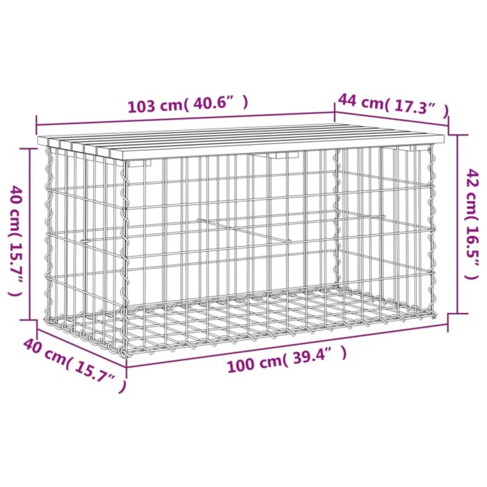 Banc de jardin design de gabion 103x44x42 cm bois massif de pin – Image 6