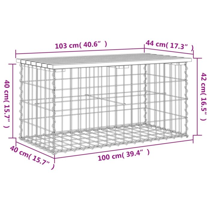 Banc de jardin design gabion 103x44x42 cm bois de pin imprégné – Image 6