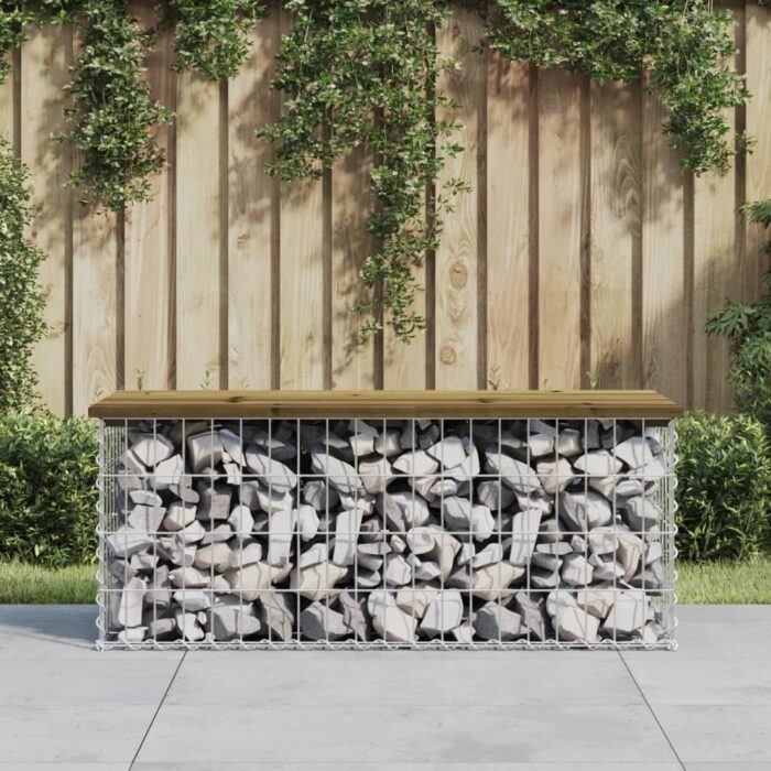 Banc de jardin design gabion 103x44x42 cm bois de pin imprégné – Image 1