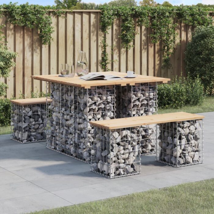Banc de jardin design de gabion 100x102x72cm bois massif de pin – Image 1