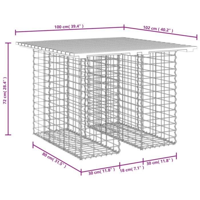 Banc de jardin design gabion 100x102x72 cm bois de pin imprégné – Image 6