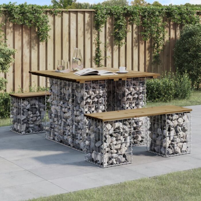 Banc de jardin design gabion 100x102x72 cm bois de pin imprégné – Image 1