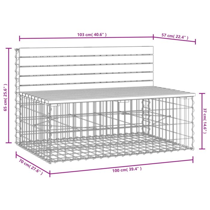Banc de jardin design gabion 103x70x65 cm bois de pin imprégné – Image 6