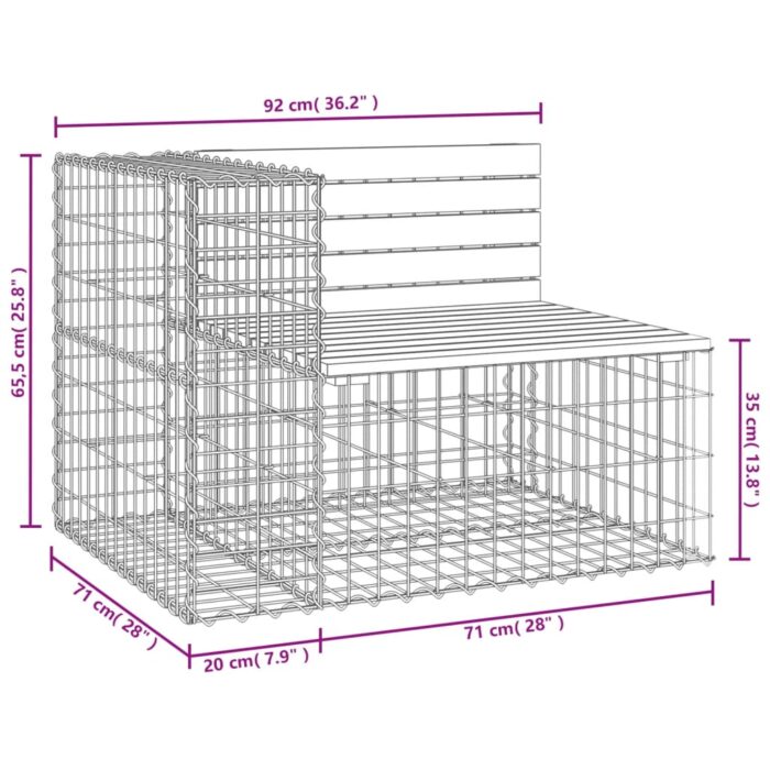 Banc de jardin design gabion 92x71x65,5 cm bois massif de pin – Image 6