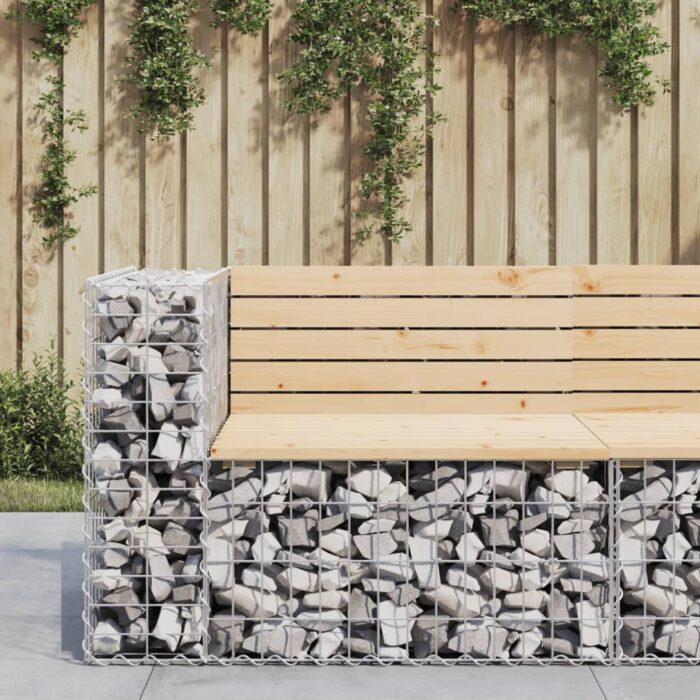 Banc de jardin design gabion 92x71x65,5 cm bois massif de pin – Image 1