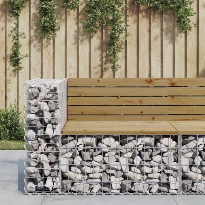 Banc de jardin design gabion 92x71x65,5cm bois de pin imprégné – Image 1