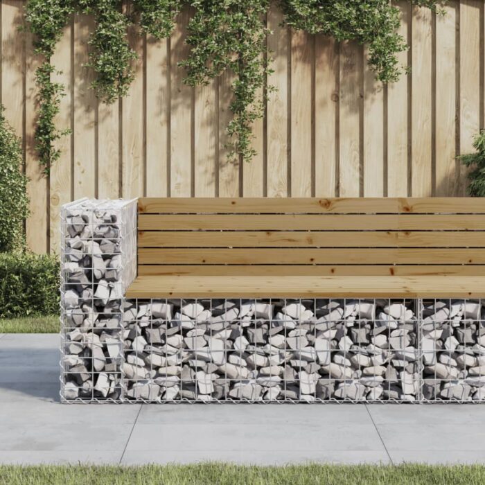 Banc de jardin design gabion 122x71x65,5cm bois de pin imprégné – Image 1