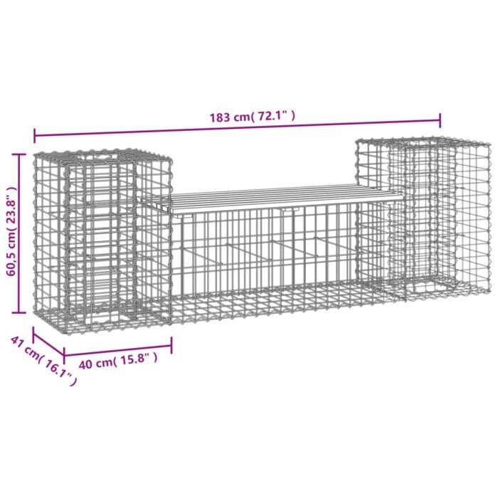 Banc de jardin design gabion 183x41x60,5 cm bois massif de pin – Image 6