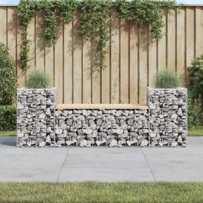 Banc de jardin design gabion 183x41x60,5 cm bois massif de pin – Image 1