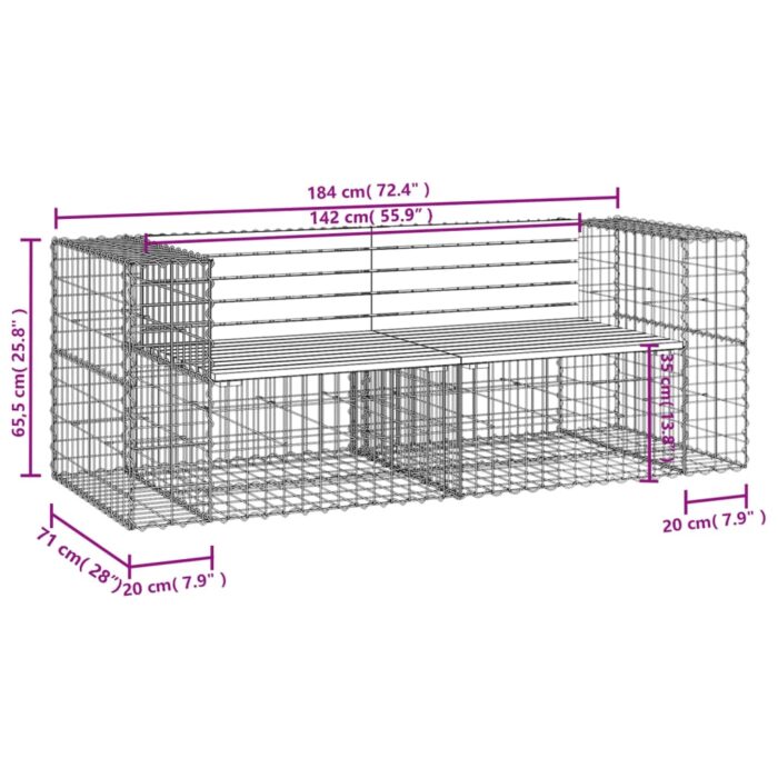 Banc de jardin design gabion 184x71x65,5 cm bois massif douglas – Image 5