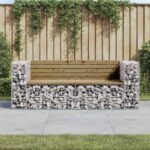 Banc de jardin design gabion 184x71x65,5cm bois de pin imprégné