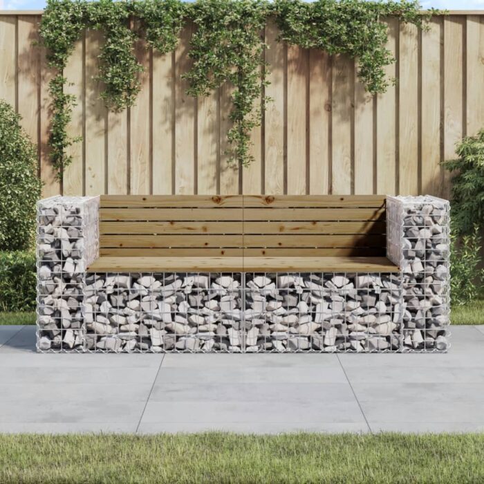 Banc de jardin design gabion 184x71x65,5cm bois de pin imprégné – Image 1