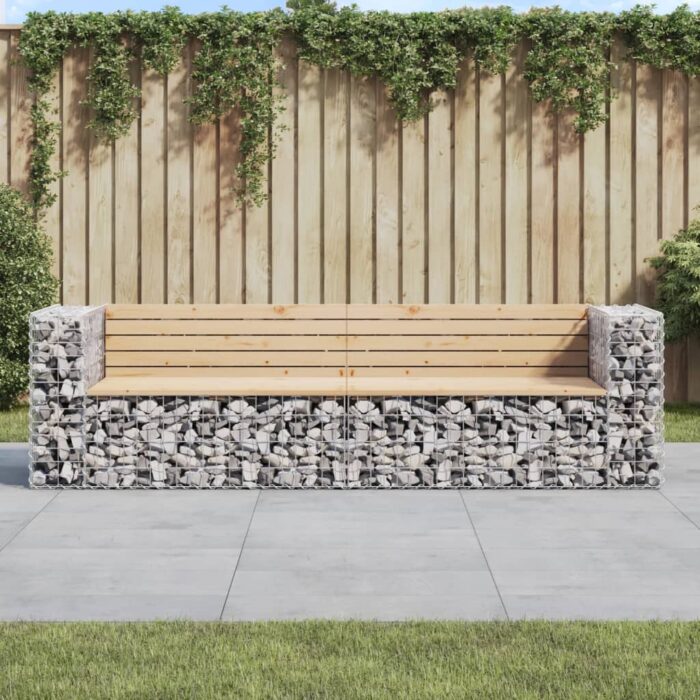 Banc de jardin design gabion 244x71x65,5 cm bois massif de pin – Image 1