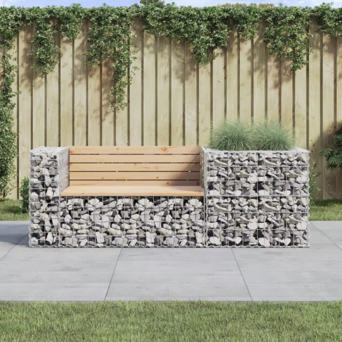Banc de jardin avec panier en gabion bois massif de pin – Image 1