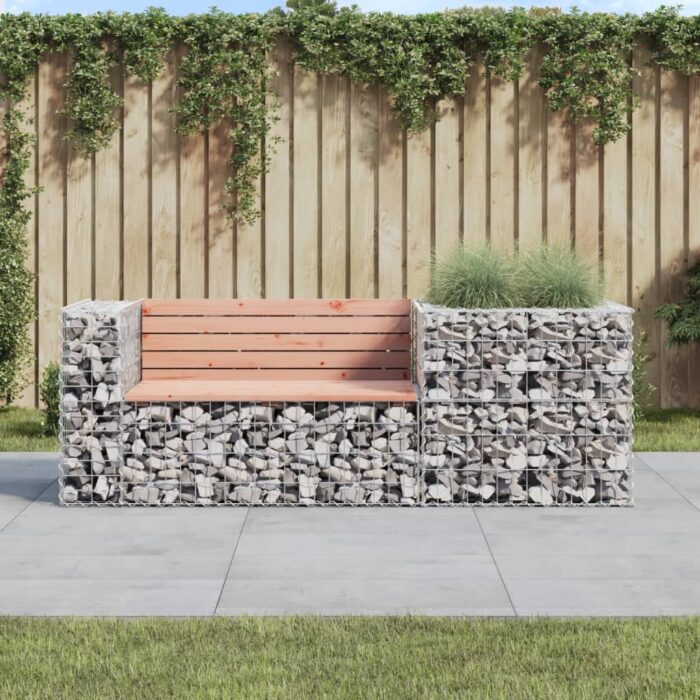 Banc de jardin avec panier en gabion bois massif de douglas – Image 1
