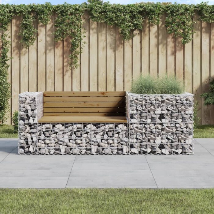 Banc de jardin avec panier en gabion bois de pin imprégné – Image 1