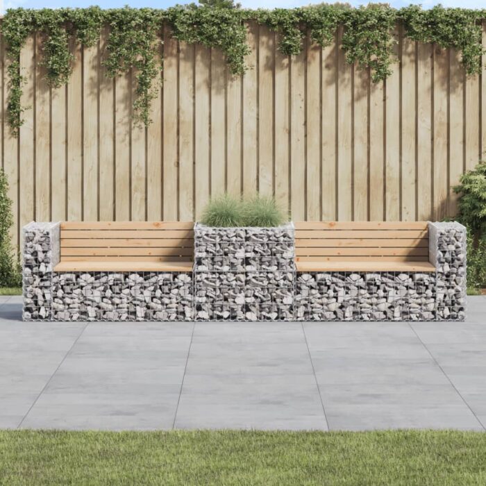 Banc de jardin avec panier en gabion bois massif de pin – Image 1