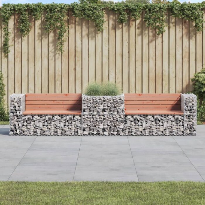Banc de jardin avec panier en gabion bois massif de douglas – Image 1