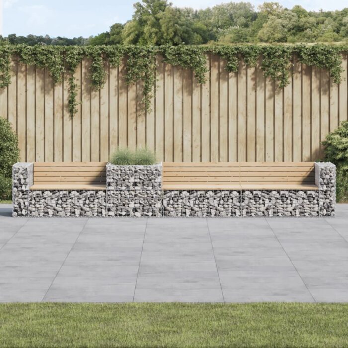 Banc de jardin avec panier en gabion bois massif de pin – Image 1