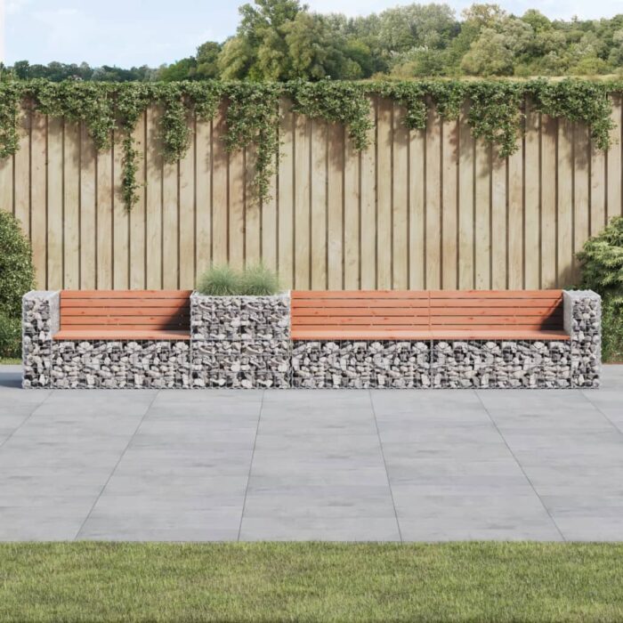 Banc de jardin avec panier en gabion bois massif de douglas – Image 1