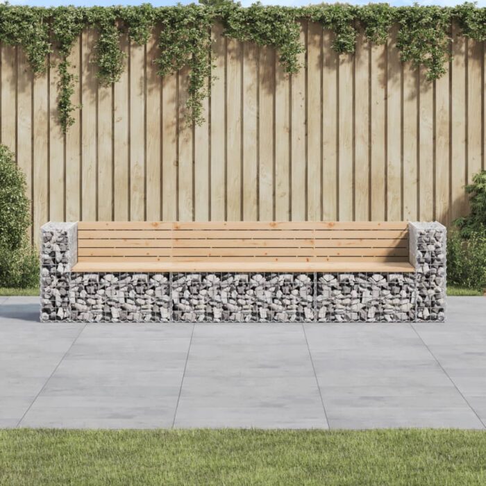 Banc de jardin design gabion 287x71x65,5 cm bois massif de pin – Image 1