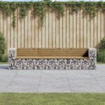 Banc de jardin design gabion 287x71x65,5cm bois de pin imprégné