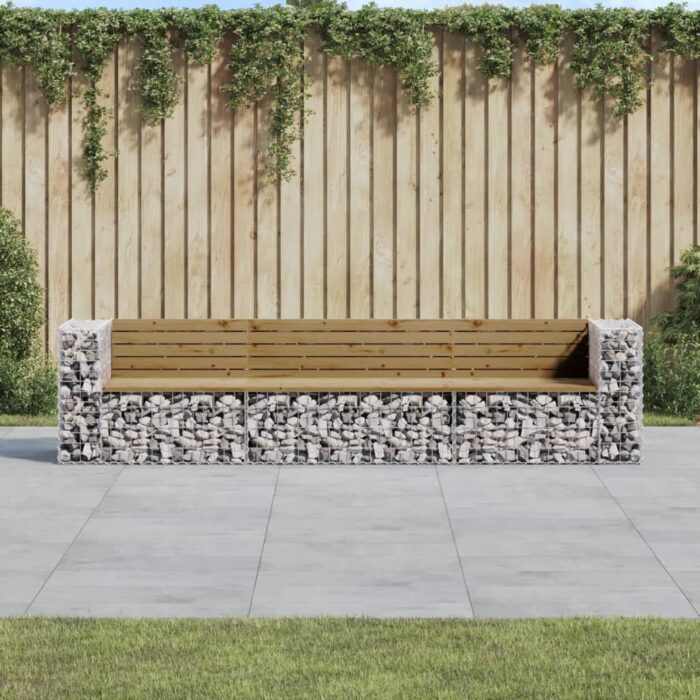 Banc de jardin design gabion 287x71x65,5cm bois de pin imprégné – Image 1