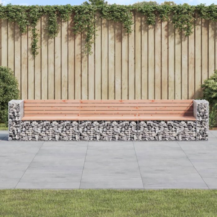 Banc jardin design gabion 347x71x65,5 cm bois massif de douglas – Image 1