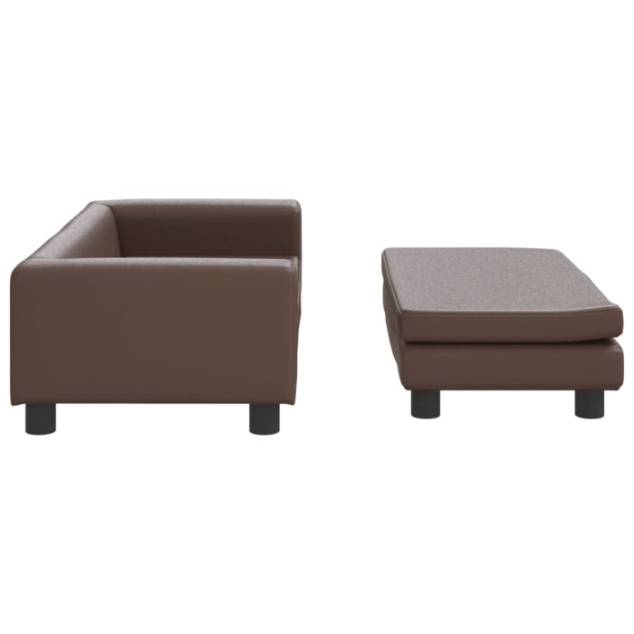Canapé avec repose-pied pour enfants marron 100x50x30 cm – Image 2