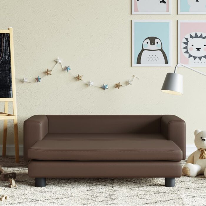 Canapé avec repose-pied pour enfants marron 100x50x30 cm – Image 1