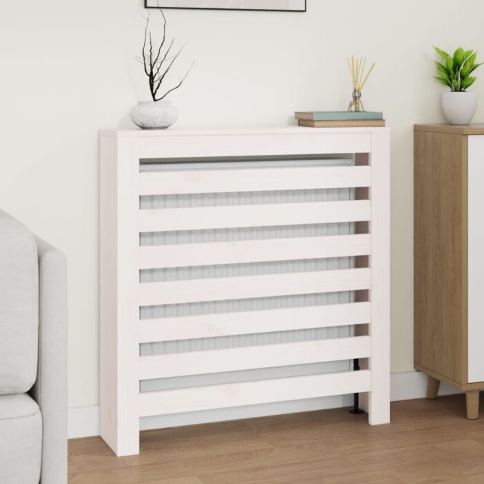 Cache-radiateur Blanc 79,5x19x84 cm Bois massif de pin – Image 1