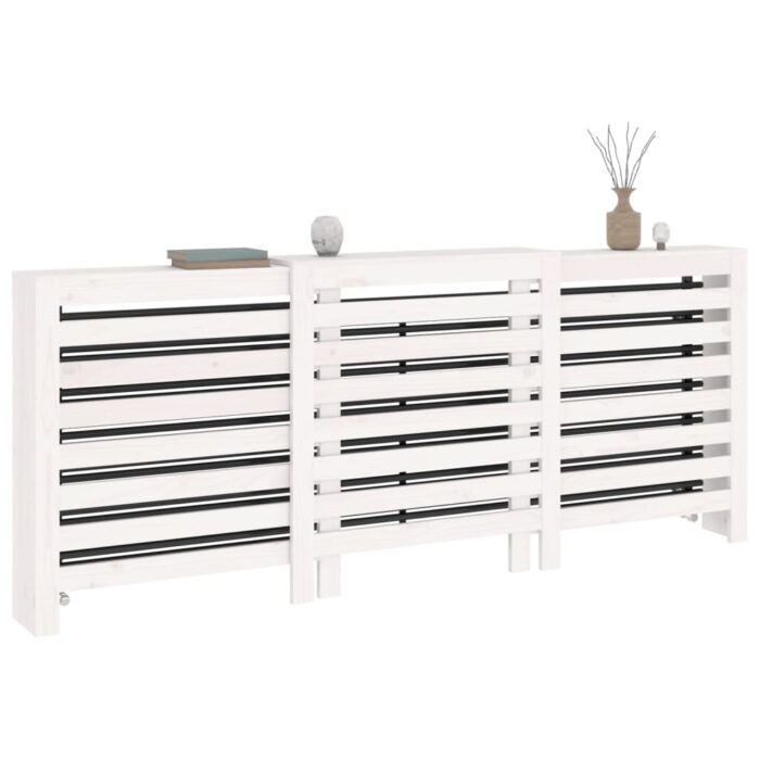 Cache-radiateur Blanc 210x21x85 cm Bois massif de pin – Image 2