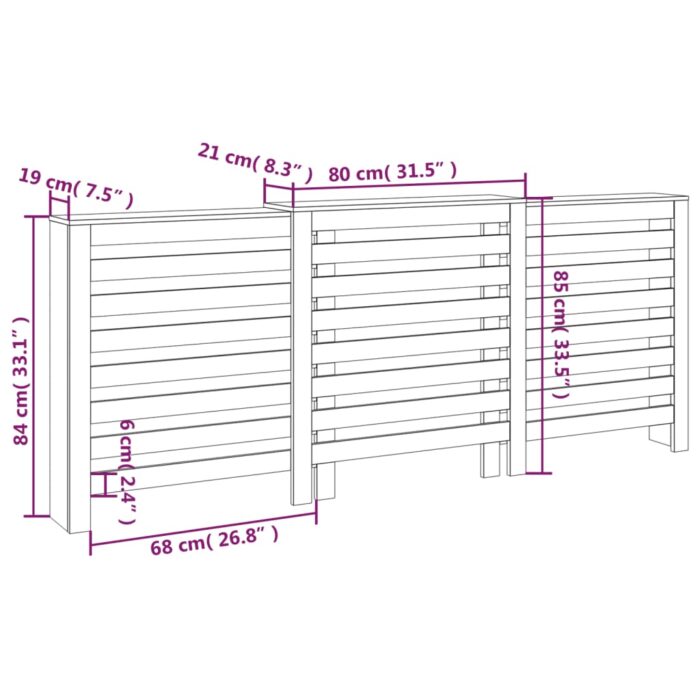 Cache-radiateur Blanc 210x21x85 cm Bois massif de pin – Image 8