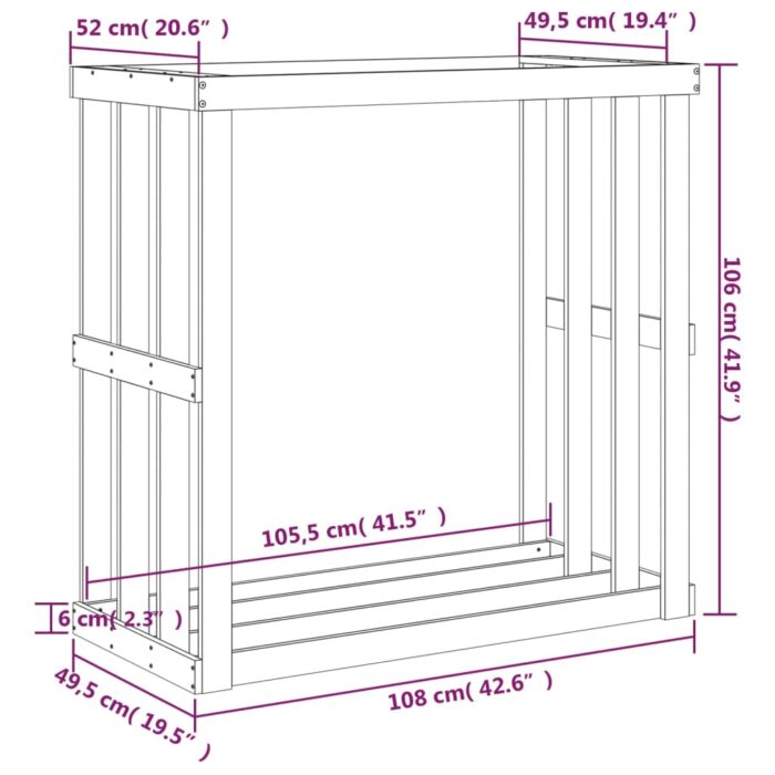 Porte-bûches d’extérieur Blanc 108x52x106 cm Bois massif de pin – Image 2
