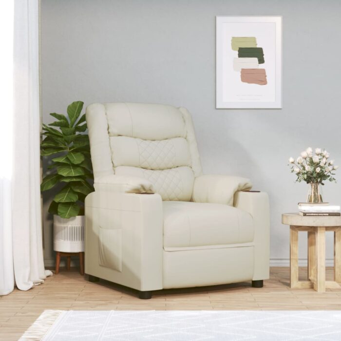 Fauteuil de massage électrique Crème Similicuir – Image 1