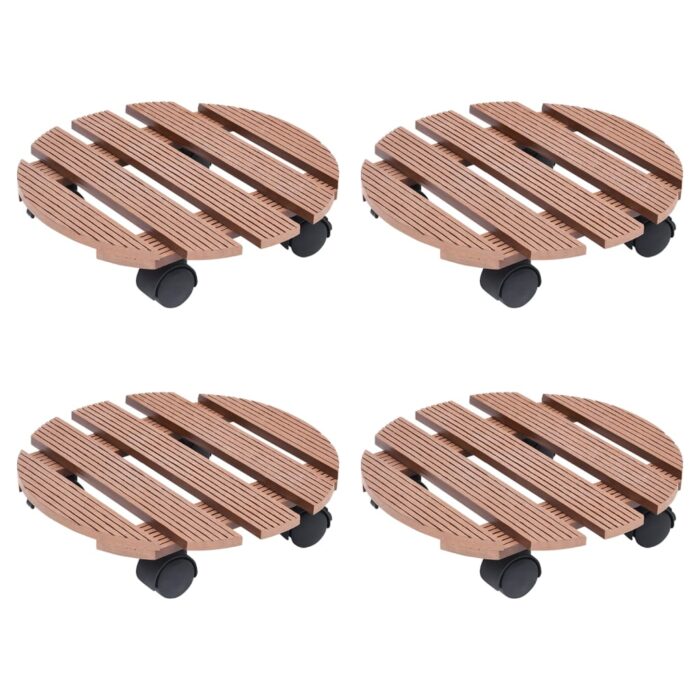 Chariots à plantes 4 pcs Marron Ø30x7,5 cm WPC – Image 1