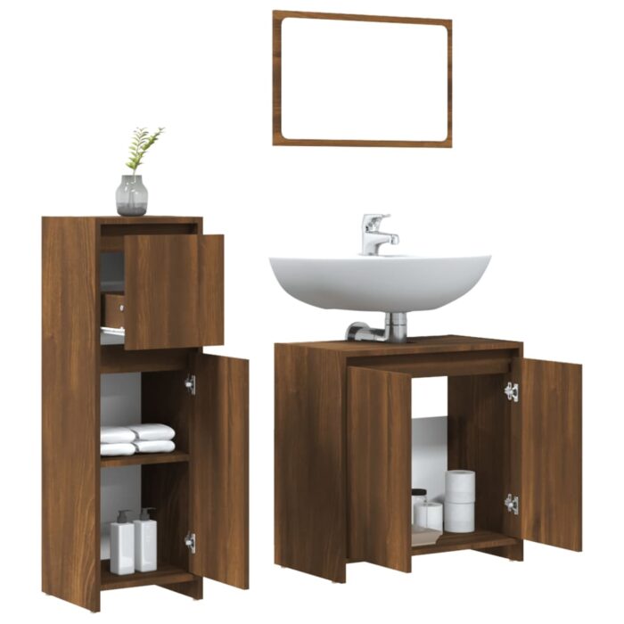 Ensemble de meubles de salle de bain 3 pcs Chêne marron – Image 2