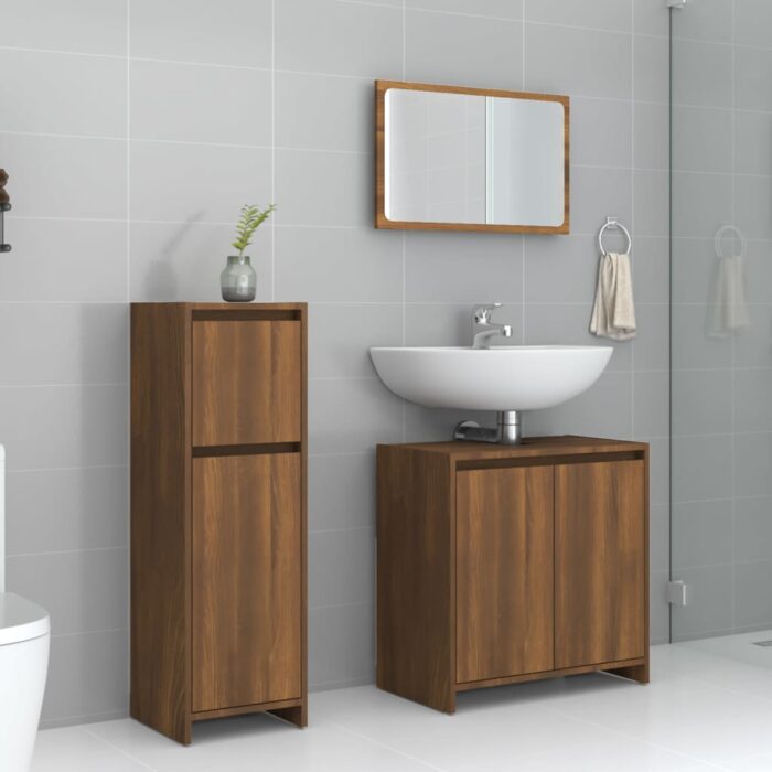 Ensemble de meubles de salle de bain 3 pcs Chêne marron – Image 1