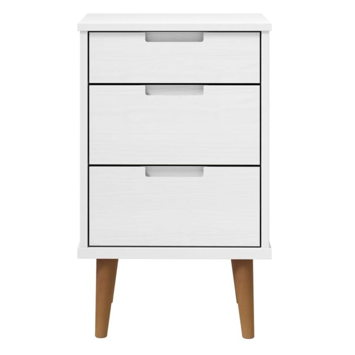Table de chevet MOLDE Blanc 40x35x65 cm Bois de pin massif – Image 2