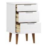 Table de chevet MOLDE Blanc 40x35x65 cm Bois de pin massif – Image 3