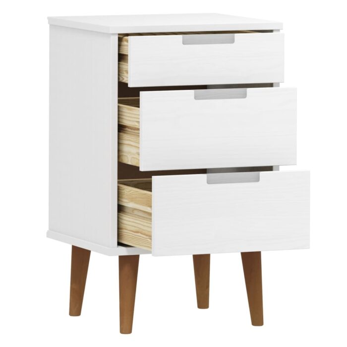 Table de chevet MOLDE Blanc 40x35x65 cm Bois de pin massif – Image 3