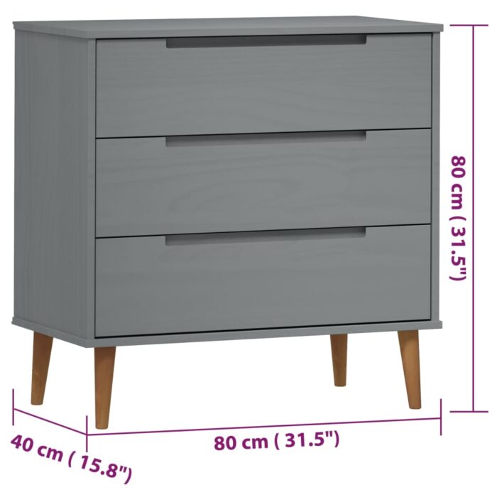 Commode MOLDE Gris 80x40x80 cm Bois de pin massif – Image 6
