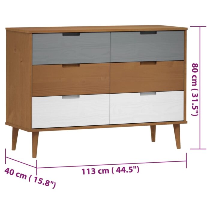 Commode MOLDE Marron 113x40x80 cm Bois de pin massif – Image 6