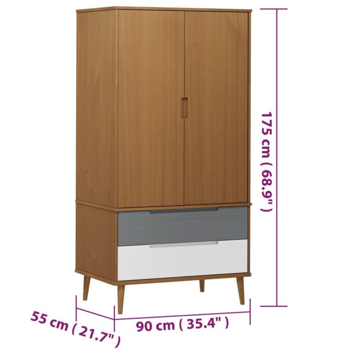 Garde-robe MOLDE Marron 90x55x175 cm Bois massif de pin – Image 6