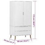 Garde-robe MOLDE Blanc 90x55x175 cm Bois massif de pin – Image 6