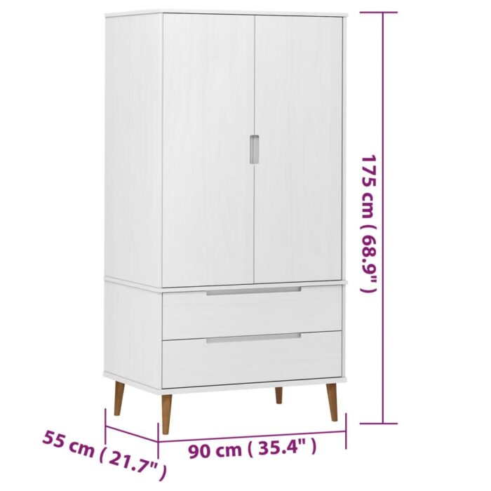 Garde-robe MOLDE Blanc 90x55x175 cm Bois massif de pin – Image 6